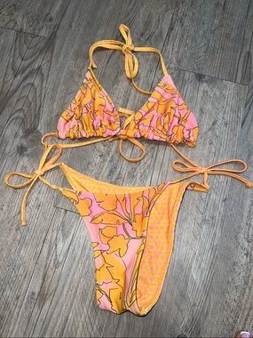Pink & Orange Floral String Bikini Set